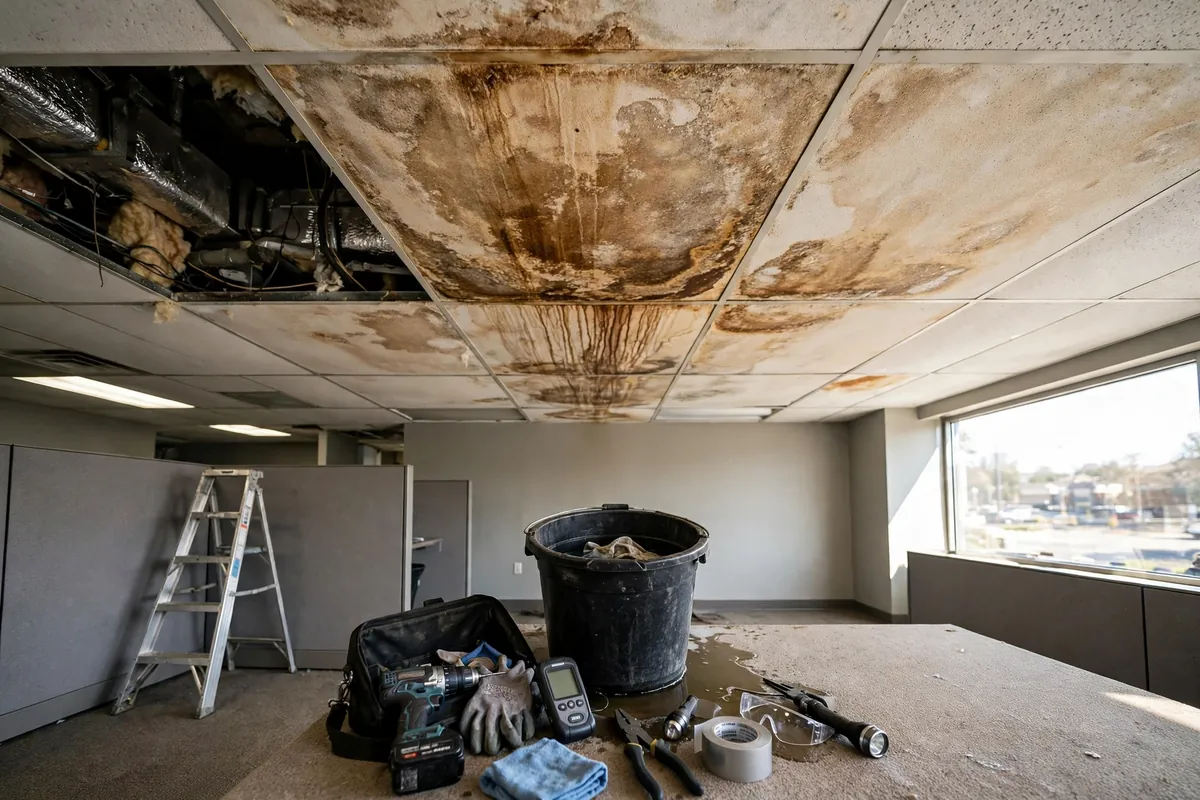 Stained commercial ceiling tile
