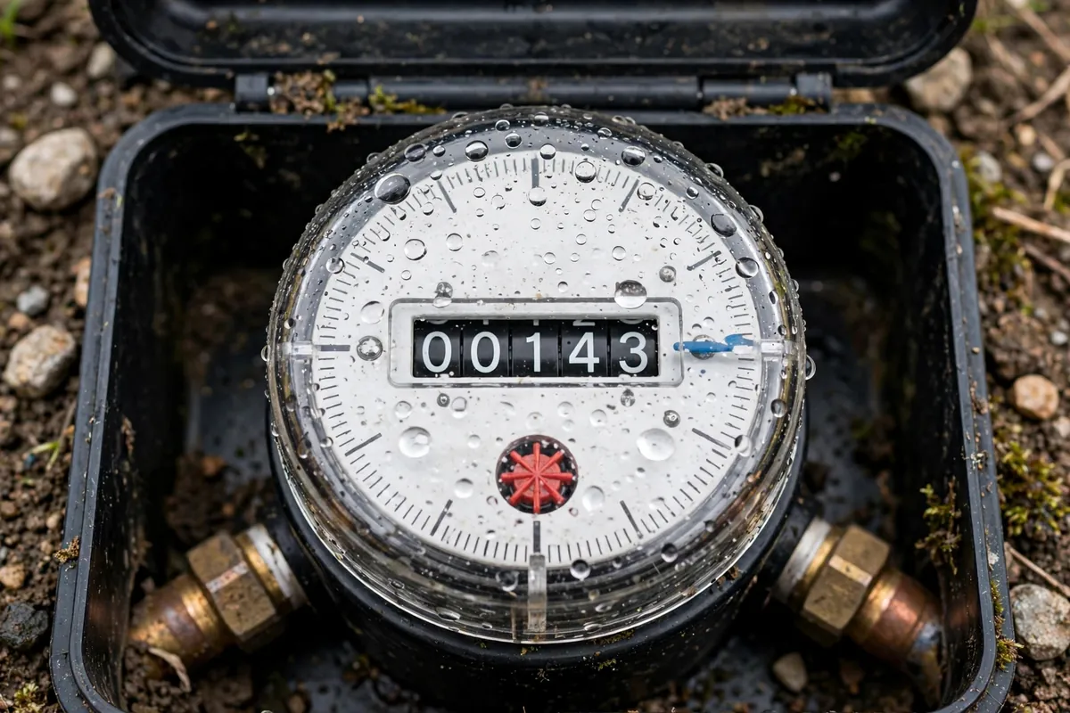 Water meter dial close-up