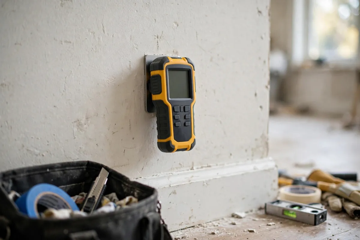 Moisture meter on drywall