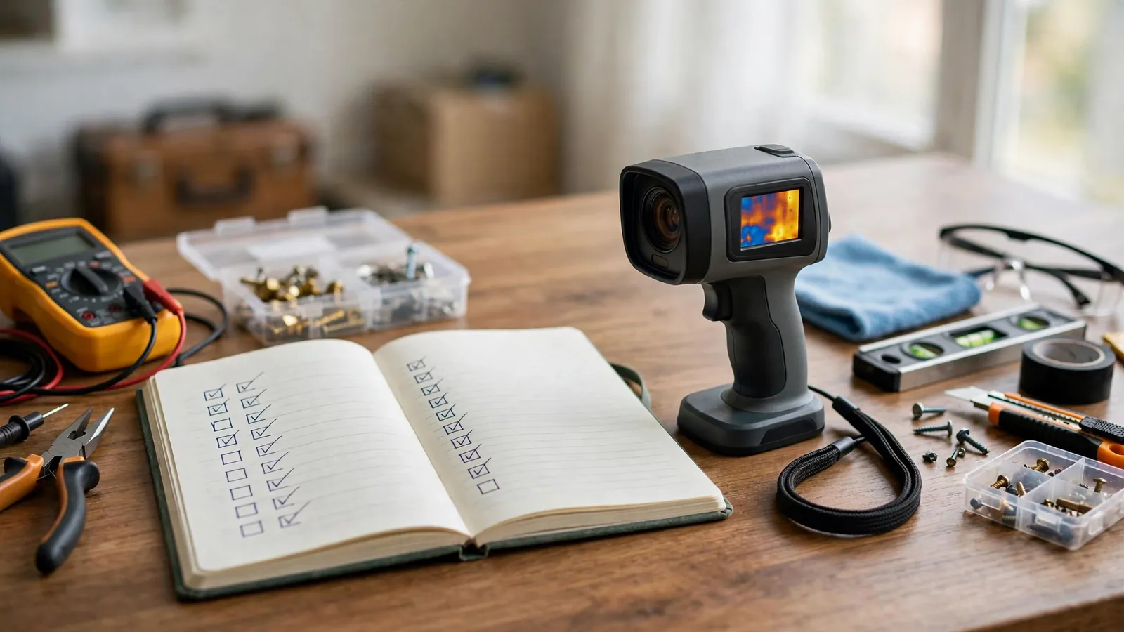 Leak detection tips notebook and thermal camera
