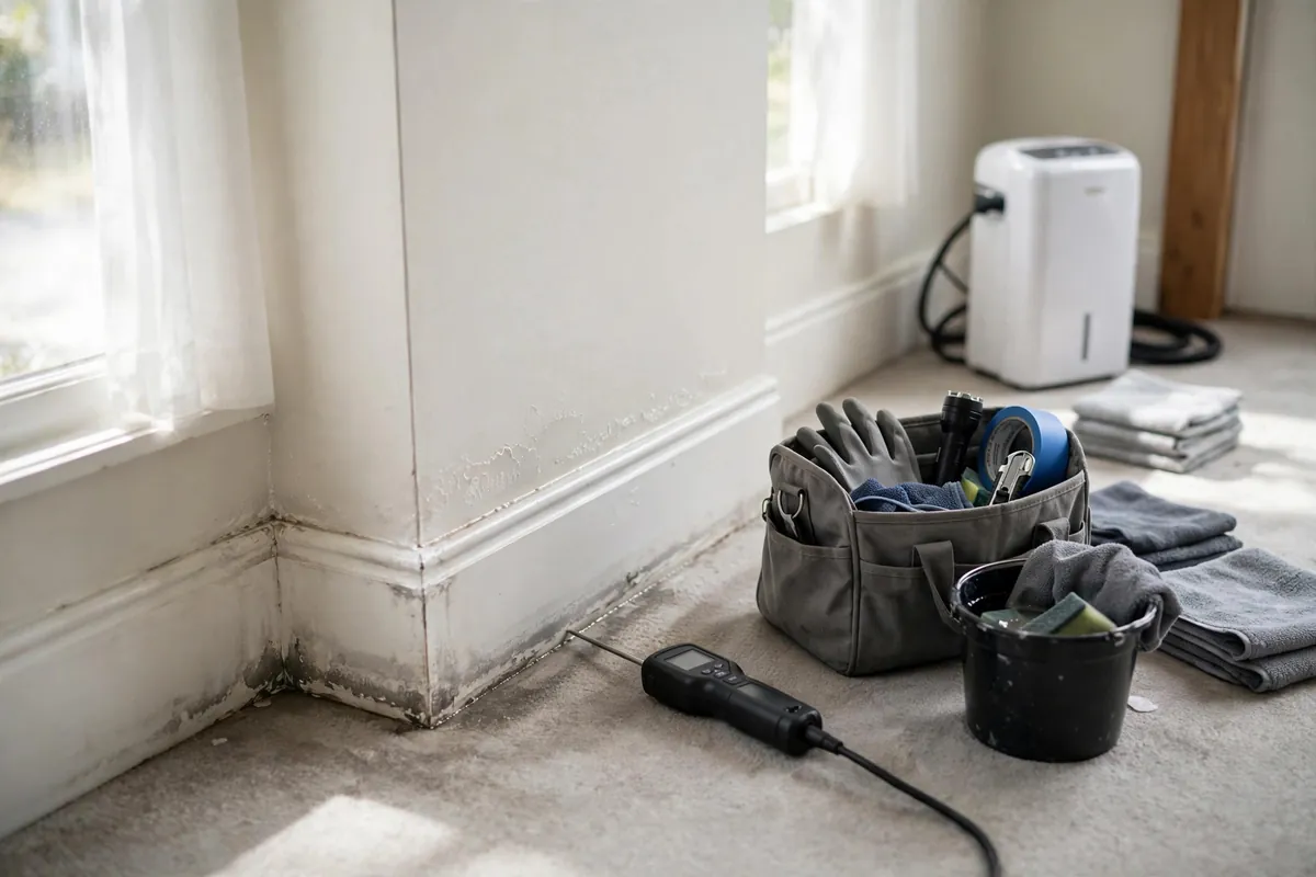 Damp discolored baseboard