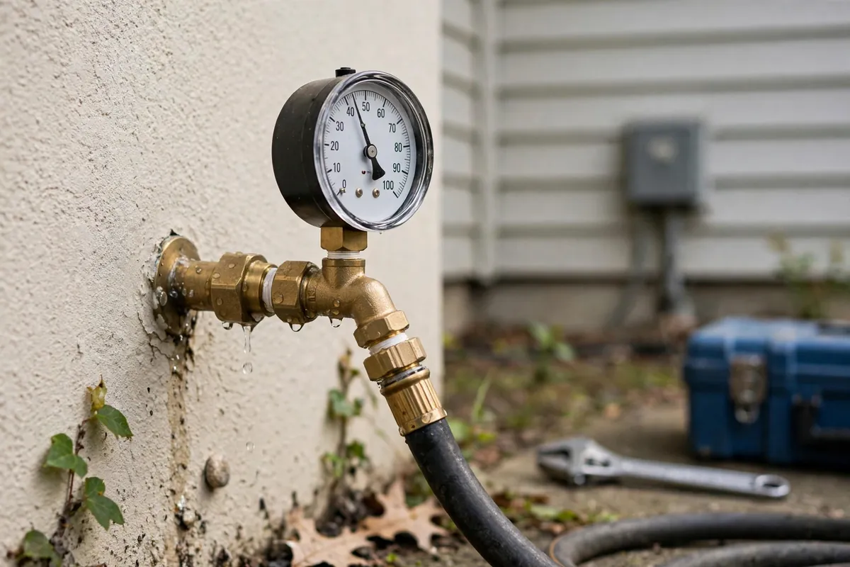 Pressure gauge on an outdoor spigot