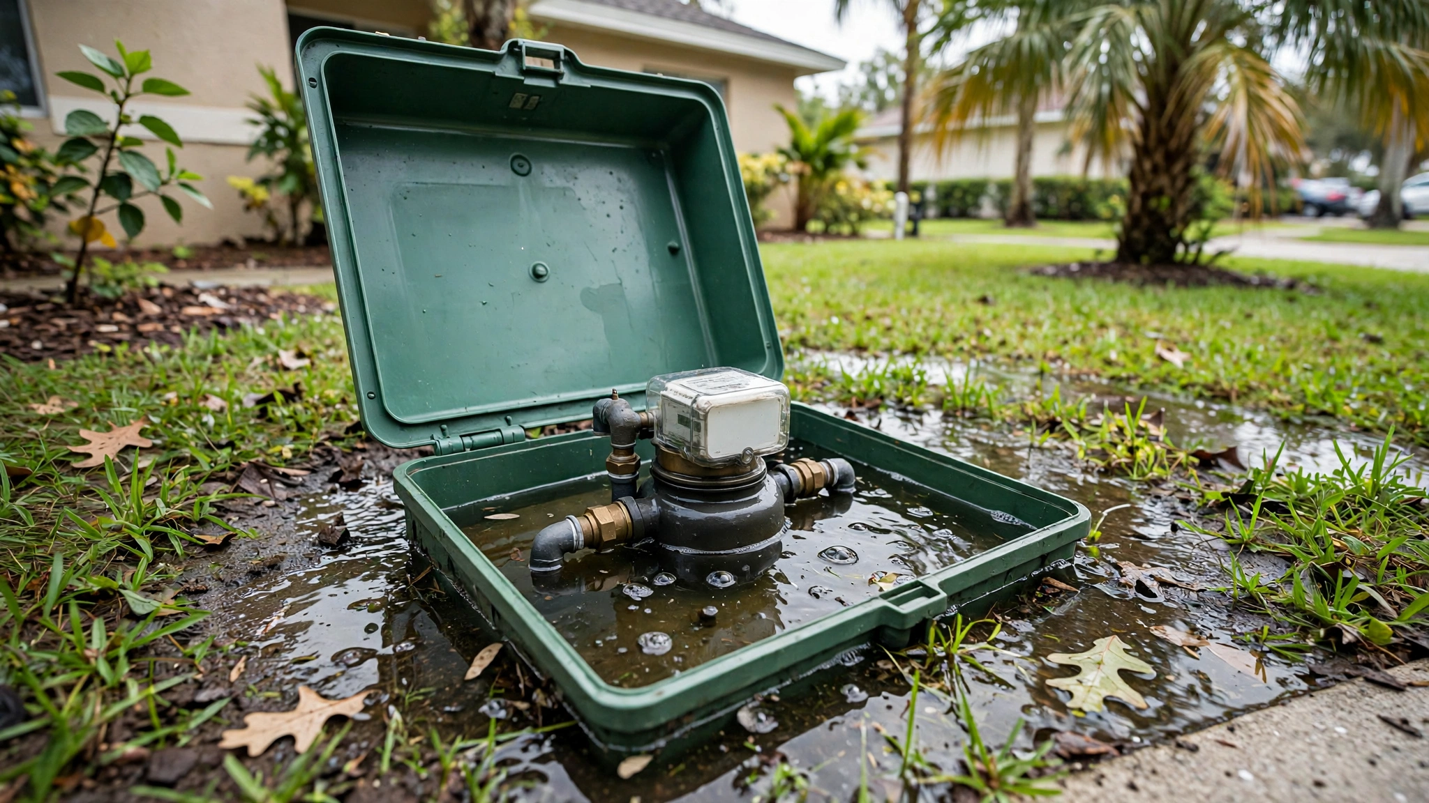 Technician lifting a water meter box lid to check for leaks